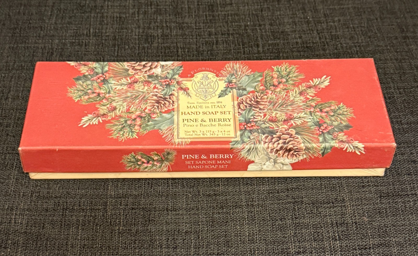 La Florentina Luxury Natural Pine & Berry Bar Soap Set -3x14oz Handmade In Italy