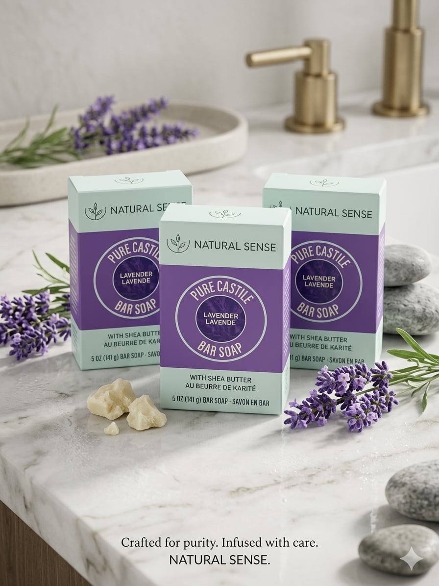 Natural Sense Pure Castile Almond Bar Soap with Shea Butter 5 oz (3-Pack)