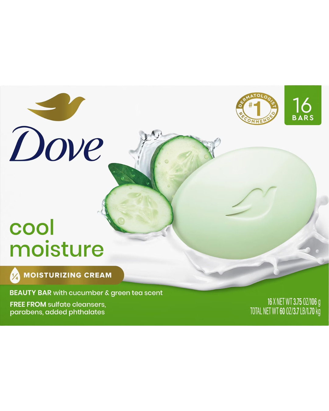 Dove Go Fresh Beauty Bar, Cool Moisture, 3.75 oz., 16 ct.