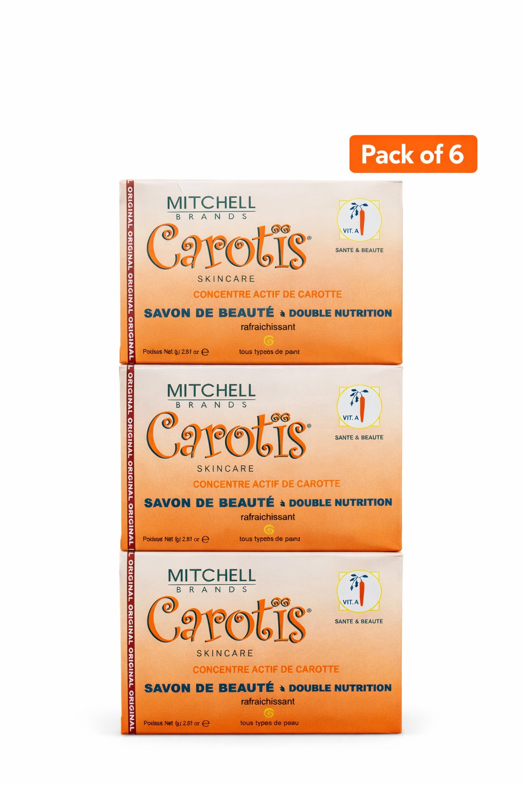 Carotis Beauty Soap 6-Pack | 80g Each Refreshing Cleansing Bars with Carrot Oil