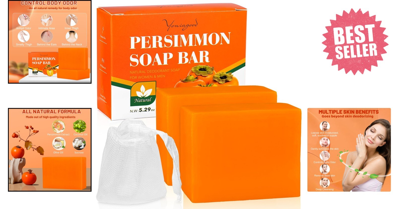 2 PCS Handmade Persimmon Soap Bars for Natural Odor Control & Deep Cleansing