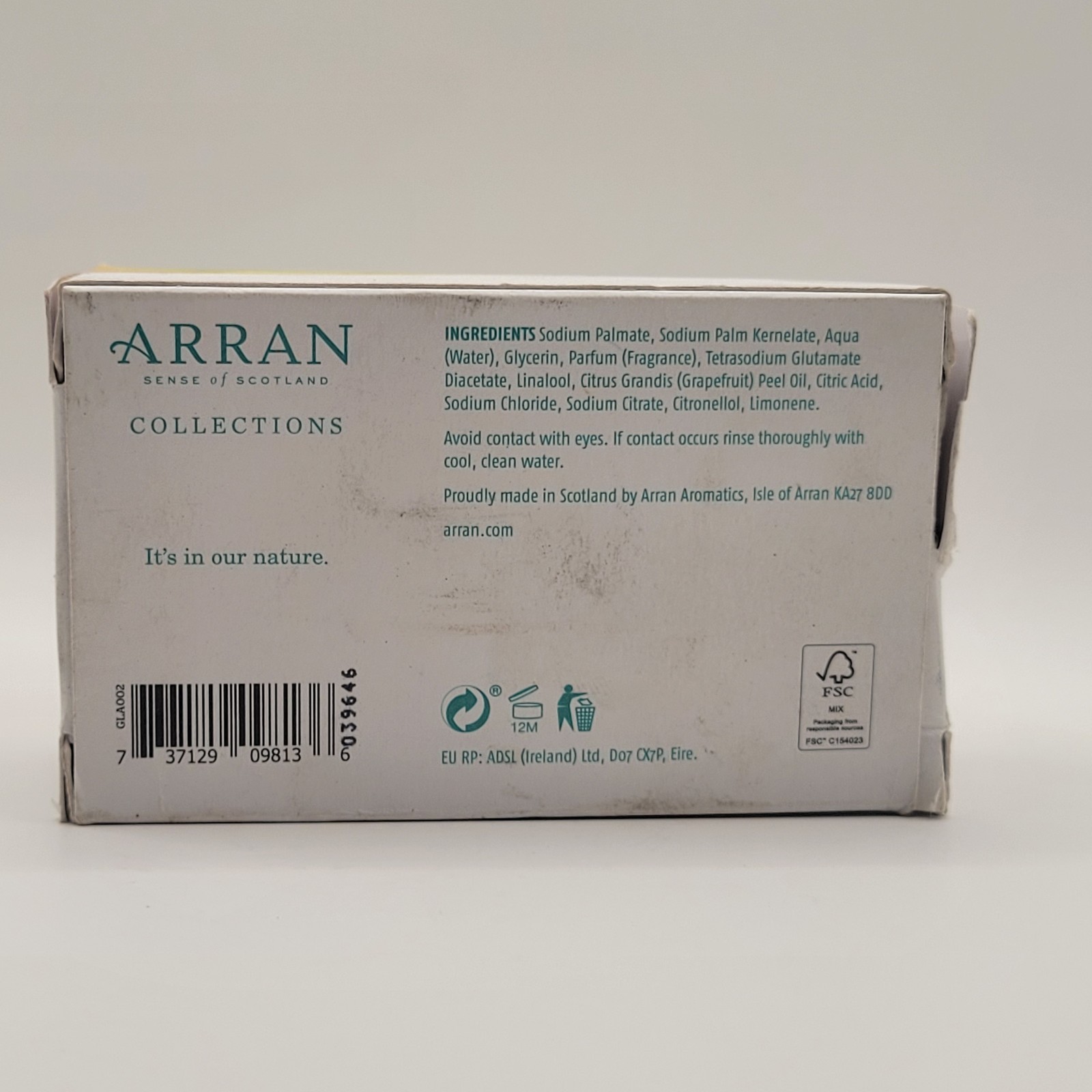 Arran Sense of Scotland Glenashdale Grapefruit & Green Leaf Soap Bar 7.05oz