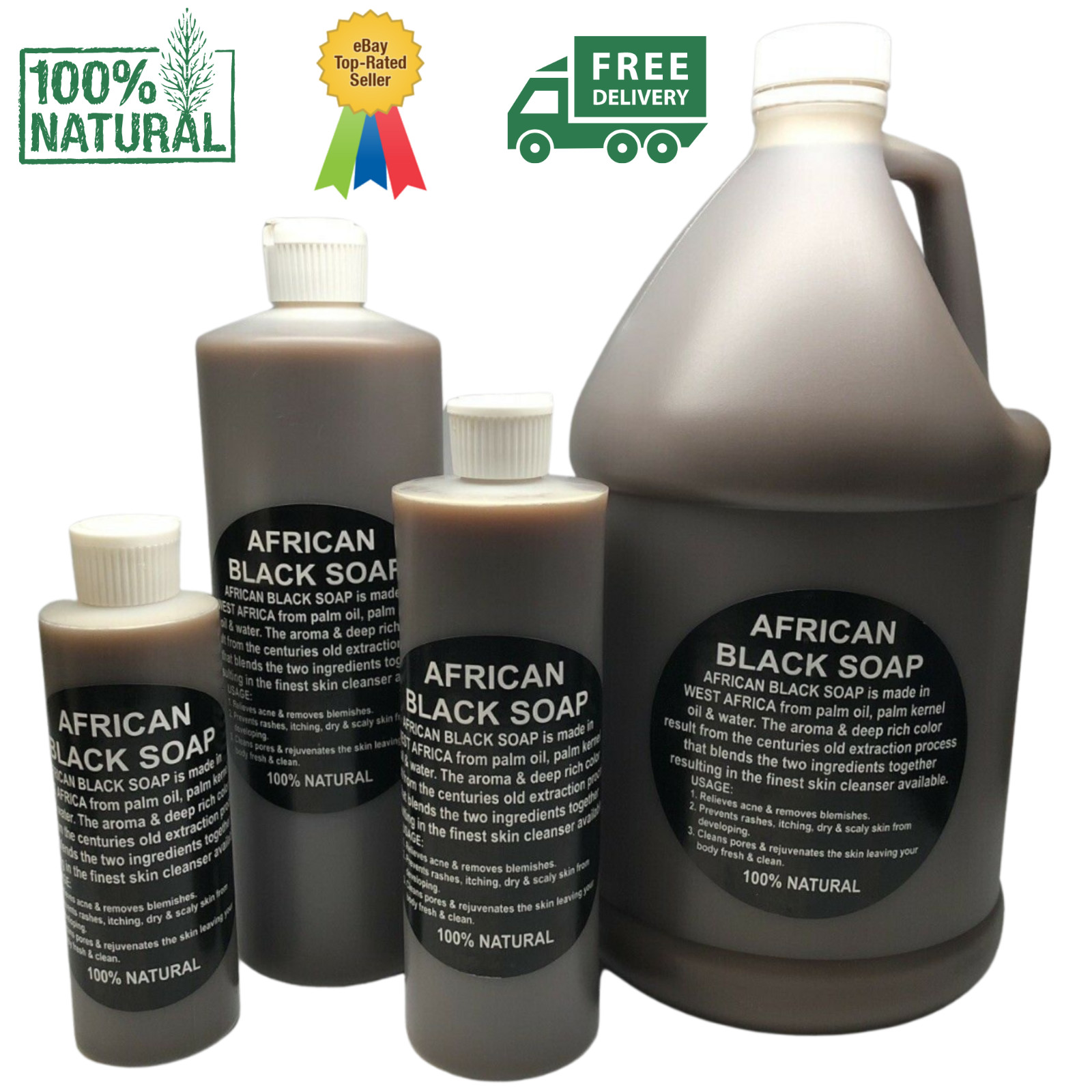 Liquid Raw African Black Soap – 100% Pure & Natural Organic Bath Body Face Wash
