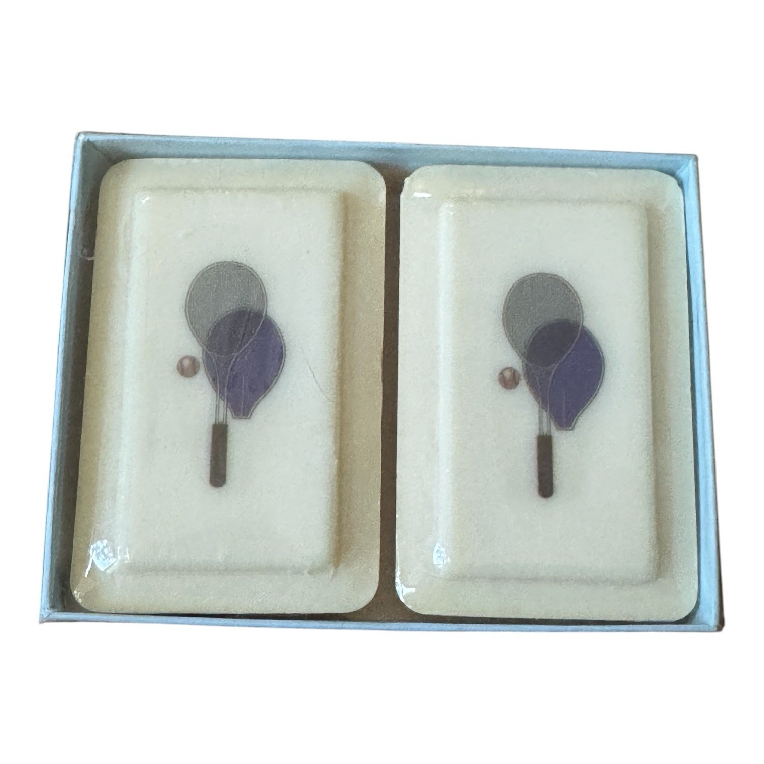 Vintage Katherine Gray Tennis Racket Soap Dish Set French Milled Soap NOS Gift