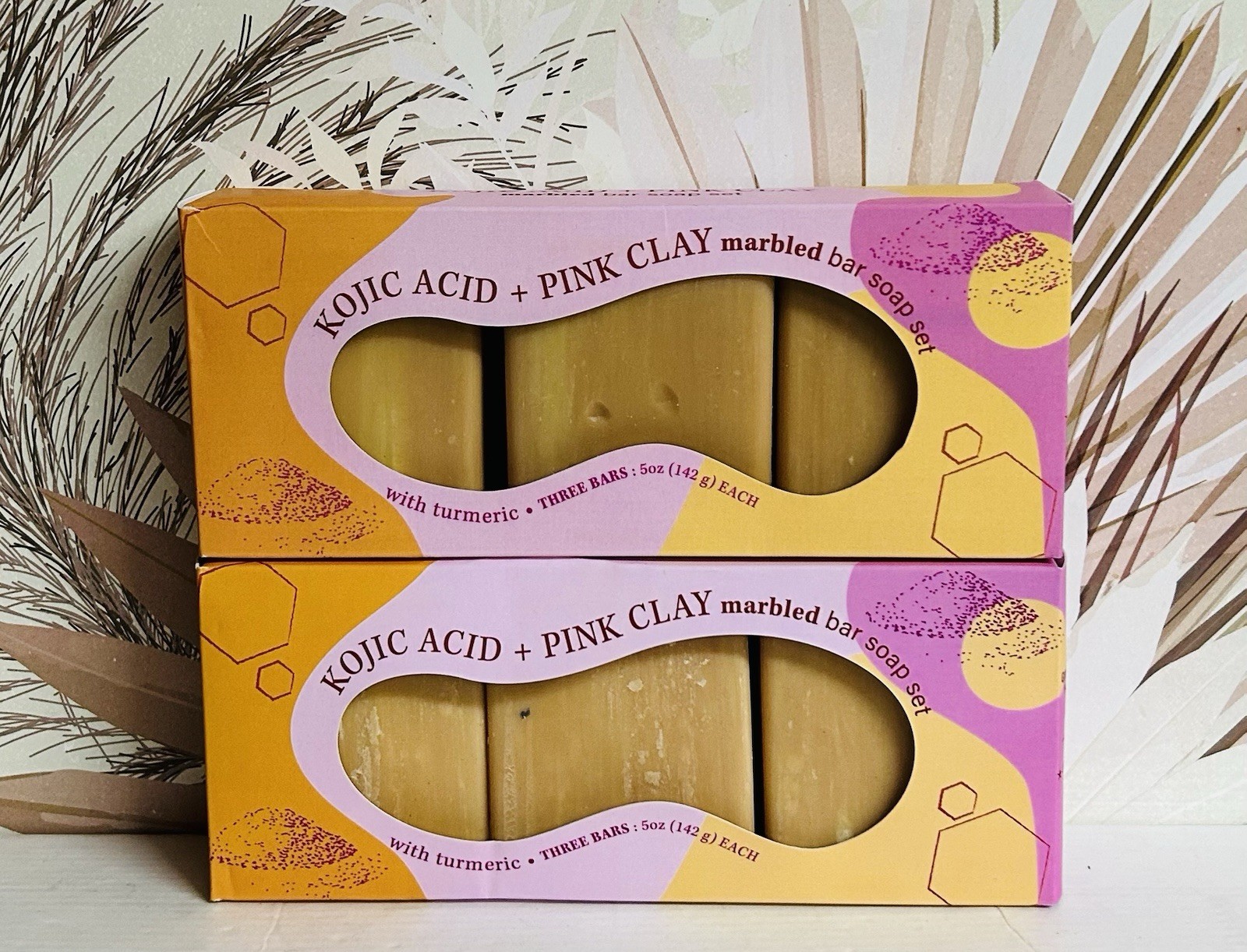 2-Pack Marbled Bar Soap Set with Kojic Acid & Pink Clay & Turmeric 6 Bars 5 oz