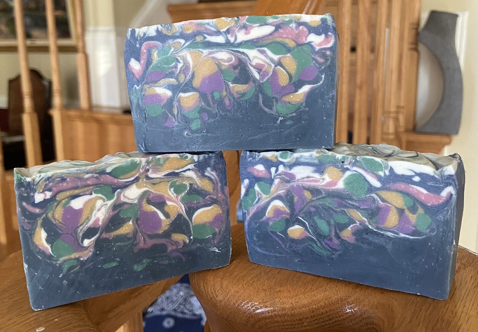 Handcrafted Swirl Soap Bar Blue, Violet, Yellow, Green