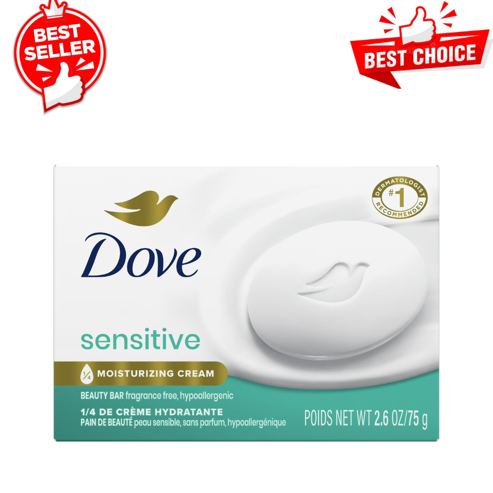 Dove Sensitive Skin Beauty Bar, Fragrance-Free, Hypoallergenic Bath Soap, 2.6 oz