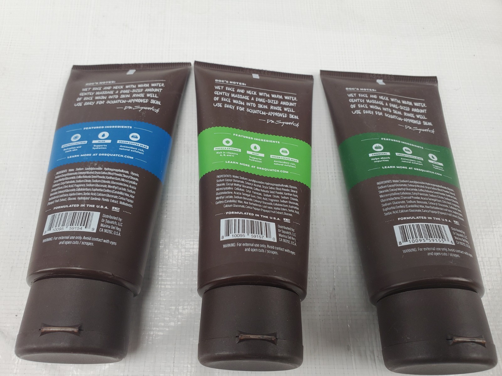 Dr Squatch Face Wash Exfoliating -3 Pack New- Pine Tar Cool Fresh Aloe Falls