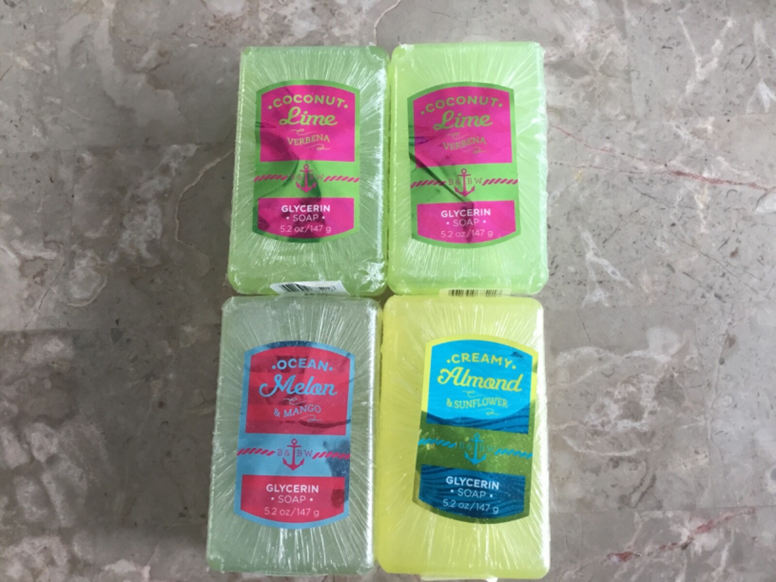 Bath & Body Works coconut lime, ocean melon, creamy almond glycerin bar lot of 4