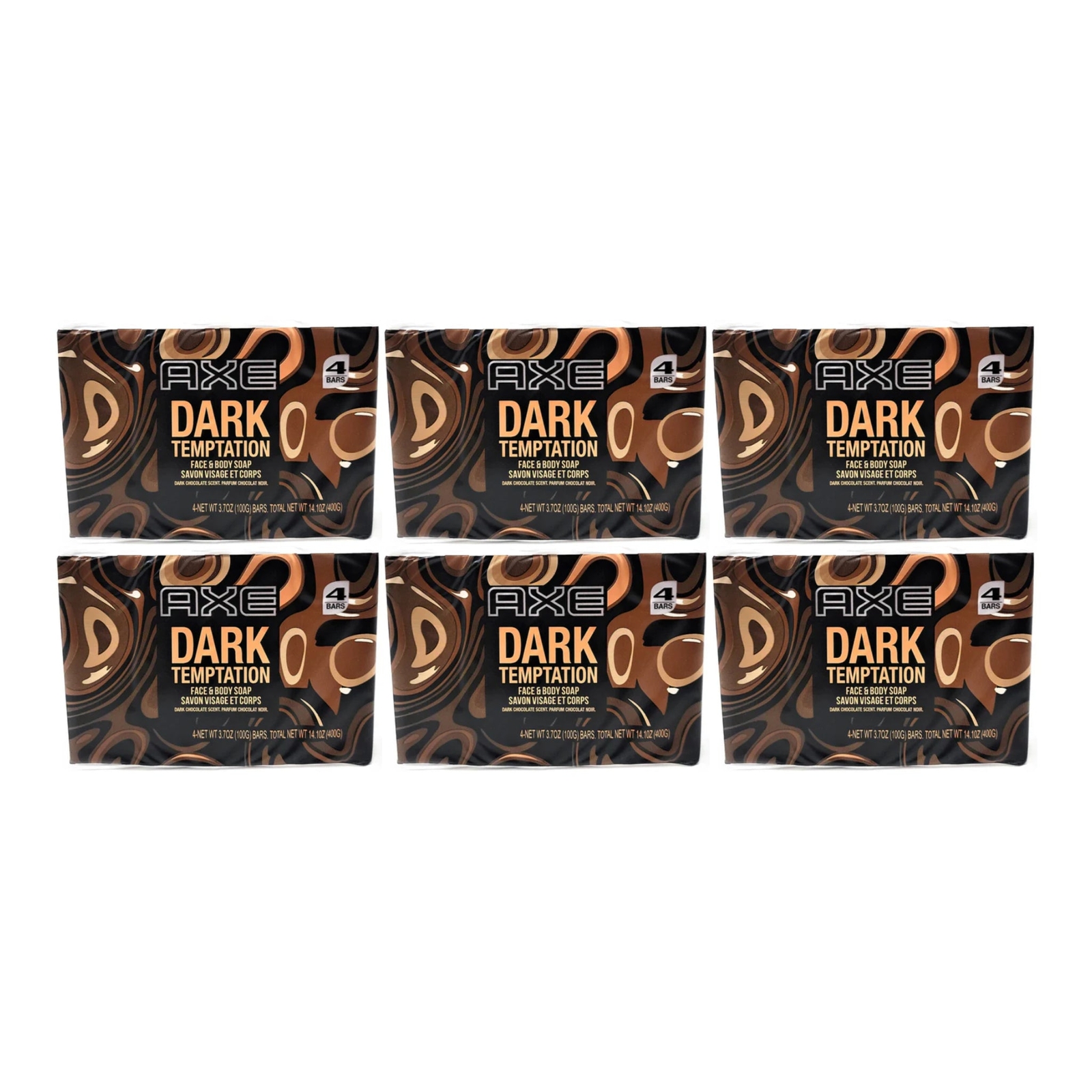 Axe Dark Temptation Face & Body Soap 4 Pack 14.1oz (400g) (Pack of 6)