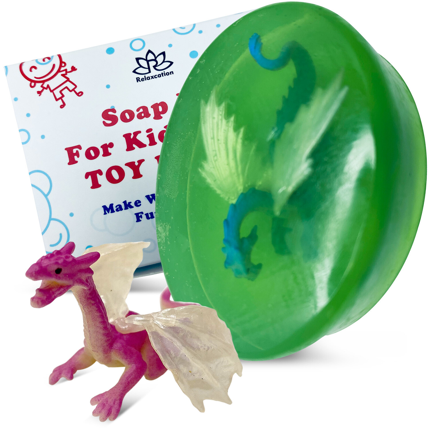 1 Soap Bar For Kids With Toy Inside Cute Dragon Surprise Green Apple Aroma USA