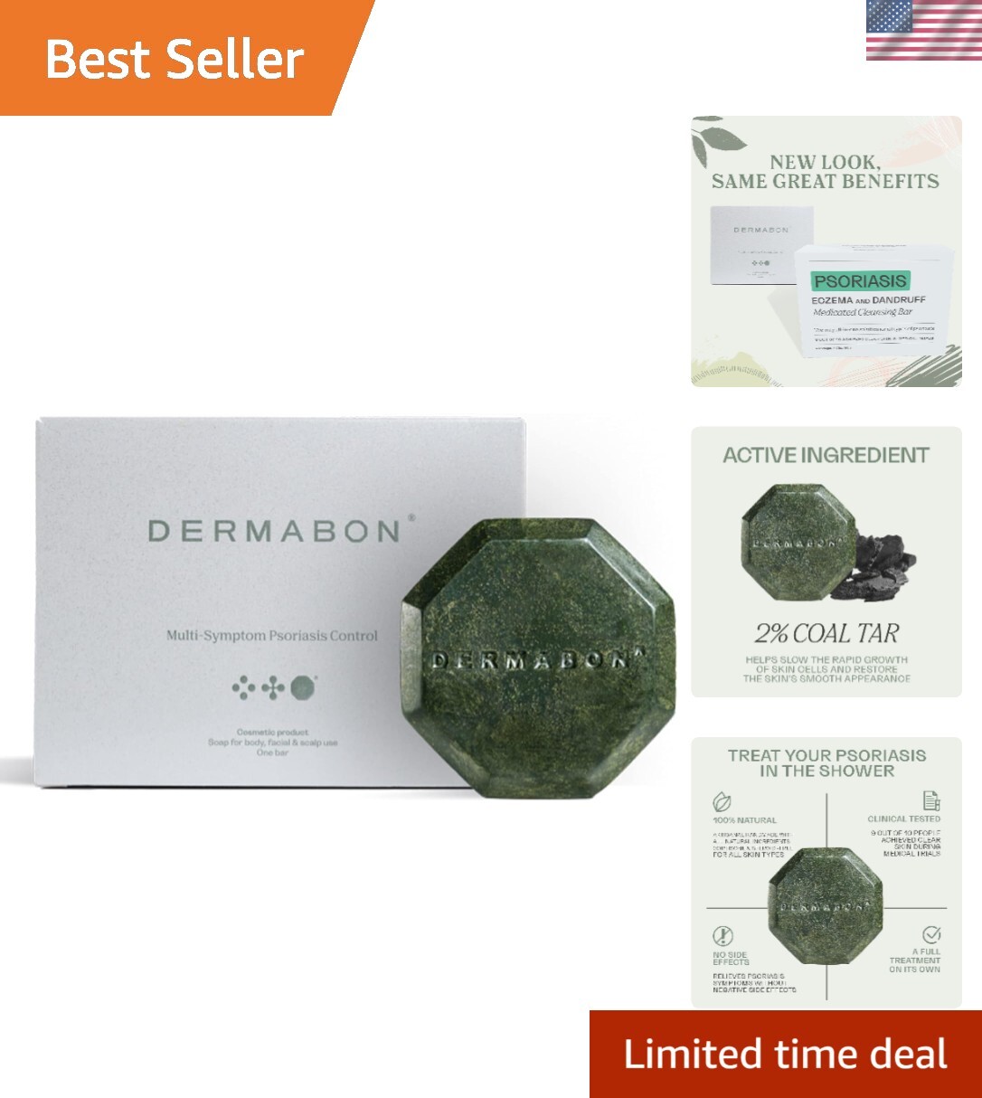 Gentle Coal Tar Soap Bar for Psoriasis Relief – 2% Active Ingredients, 3.2 oz