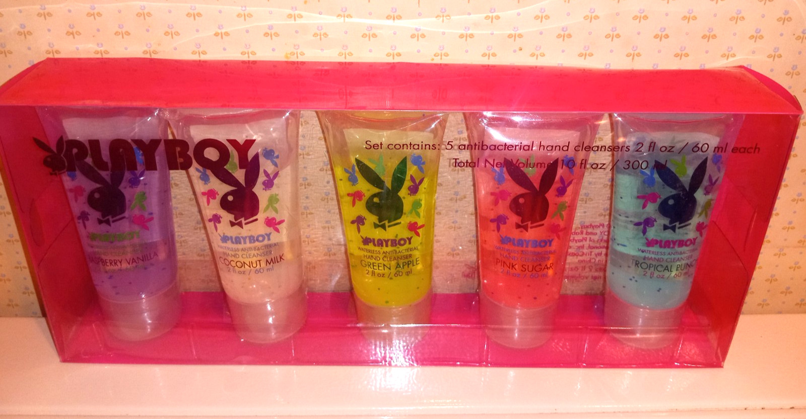 PLAYBOY~ANTIBACTERIAL HAND CLEANSERS~5 PC SET~2 FL.OZ. EACH~VINTAGE~NEW IN BOX