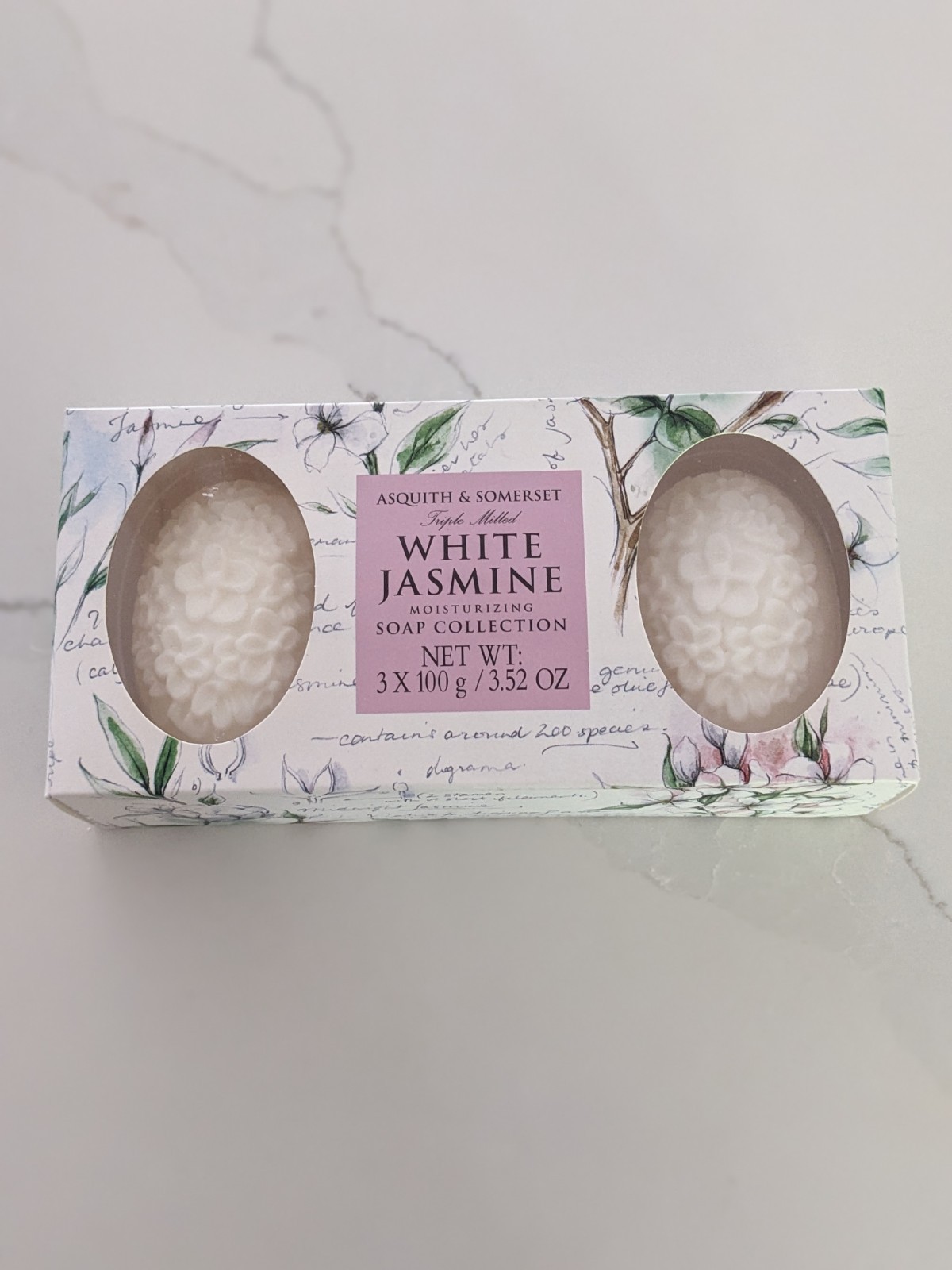 Asquith & Somerset White Jasmine Luxury Soap Bar Set Embossed 3.52oz x3