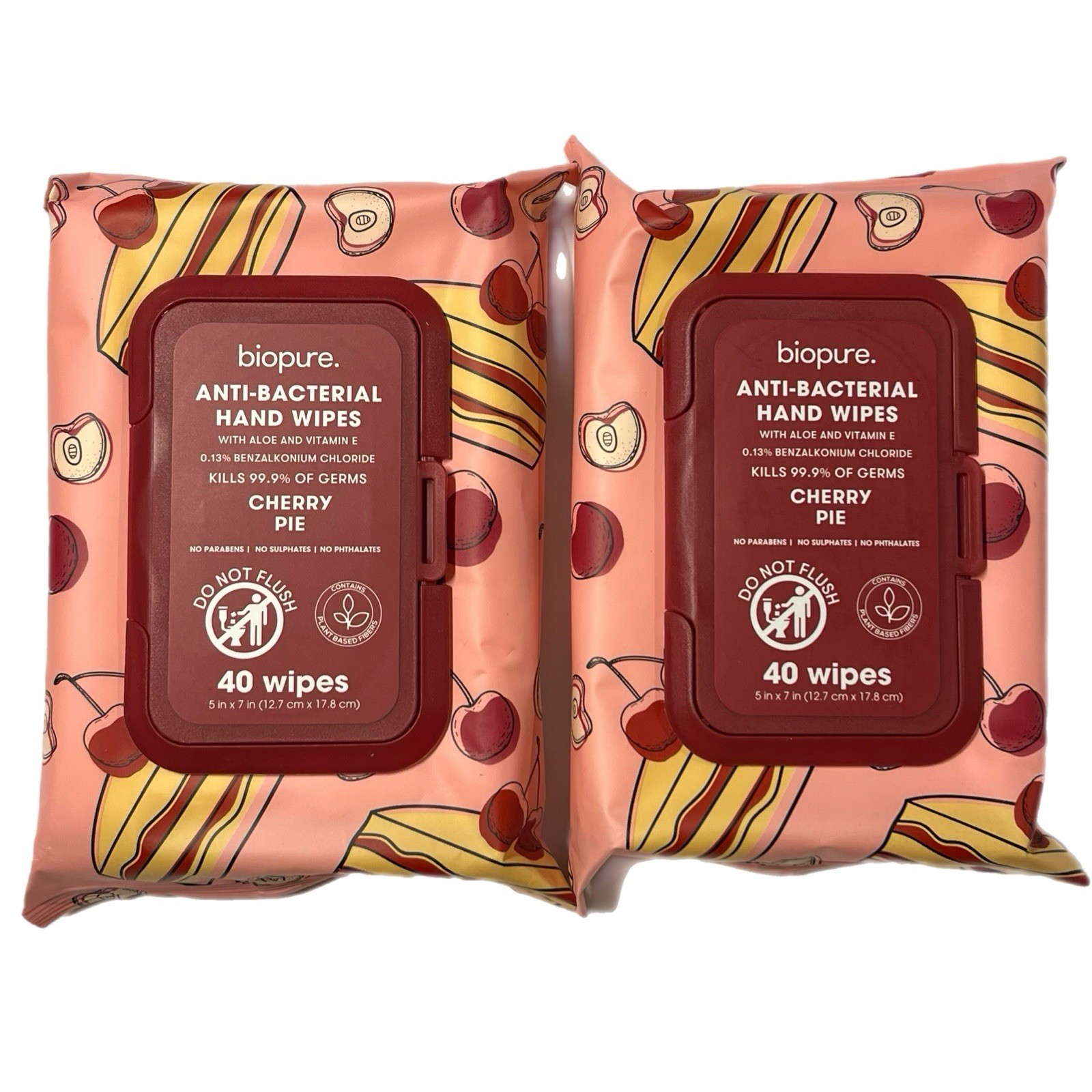 Biopure 2 Pk 80 Total Anti-Bacterial Hand Wipes CHERRY PIE – New