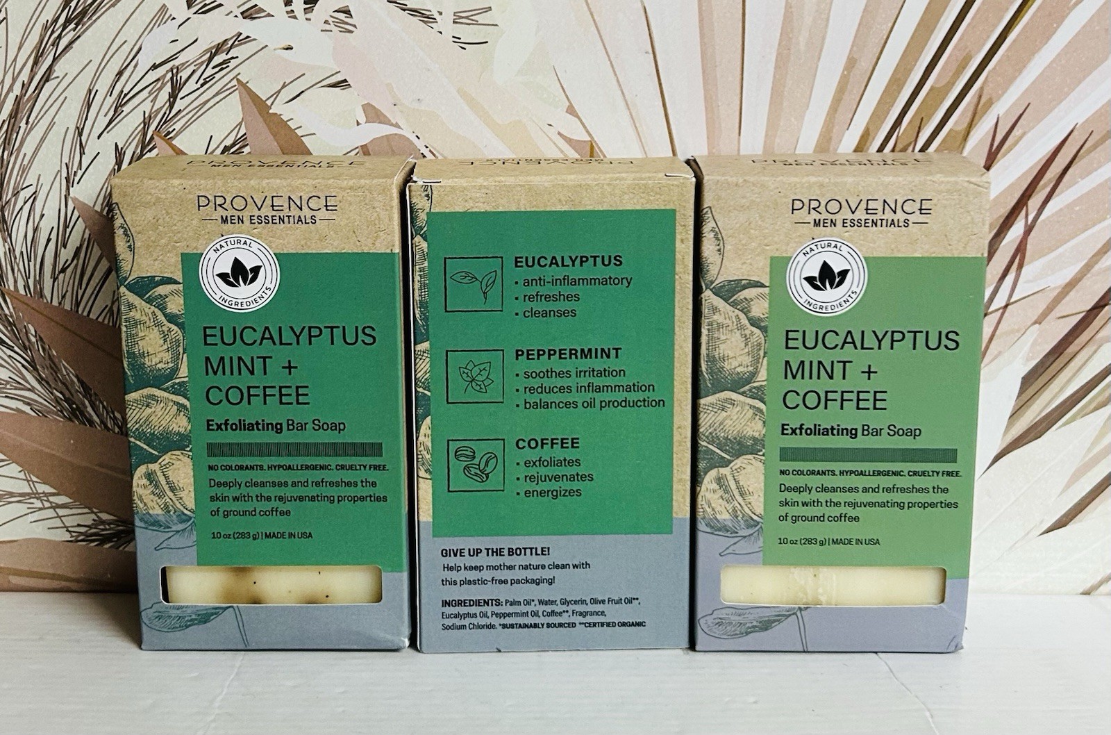 3-Pack Provence Men Essentials ~ Eucalyptus Mint & Coffee Exfoliating Bar Soap