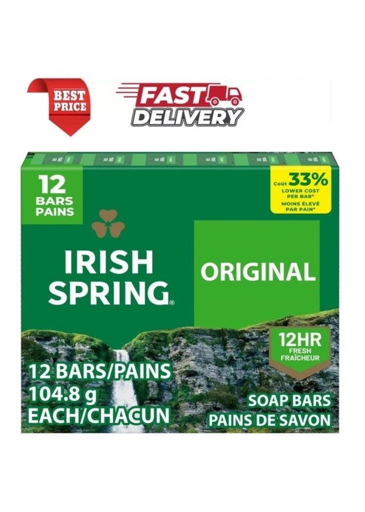 Irish Spring Bar Soap for Men, Original Clean Mens Bar Soap, 12 Pack, 3.7 Oz