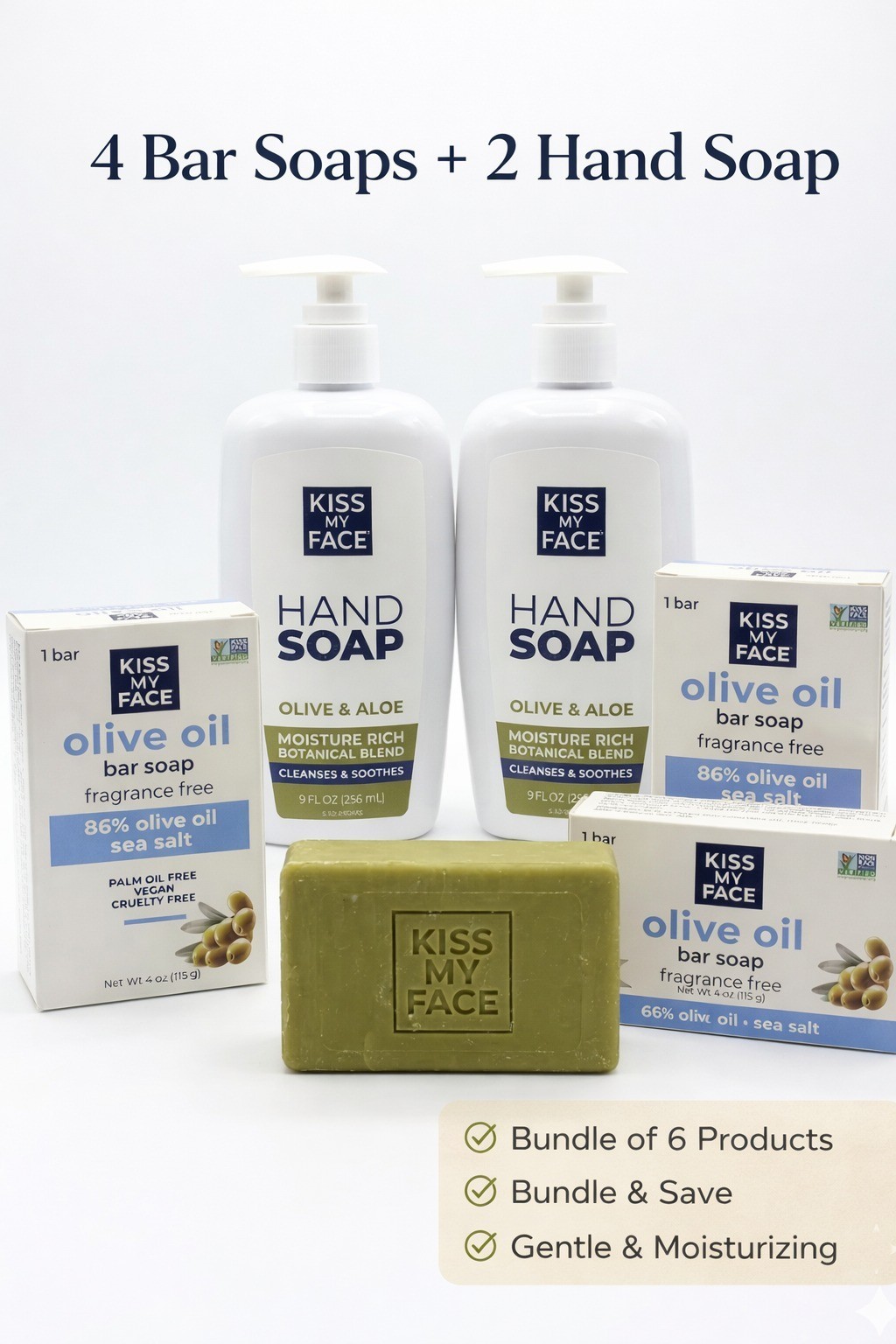 Kiss My Face Olive Oil Soap + Olive & Aloe Hand Soap Bundle Fragrance Free