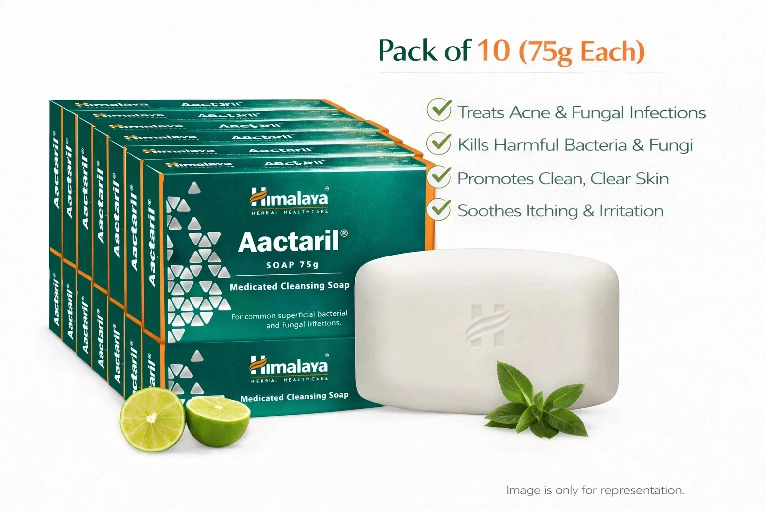 Himalaya Aactaril Soap Herbal Cleansing Care 75g x10 Pack Skin Hygiene