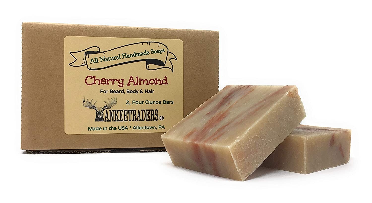 YANKEETRADERS® Cherry Almond Beard, Body & Hair Soap, Handmade & Vegan / 2 Bars