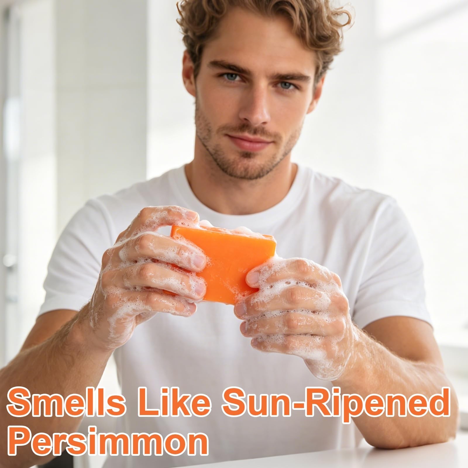 Natural Persimmon Soap 2PCS | Green Tea Extract Deodorizing Bar for All Skin Typ