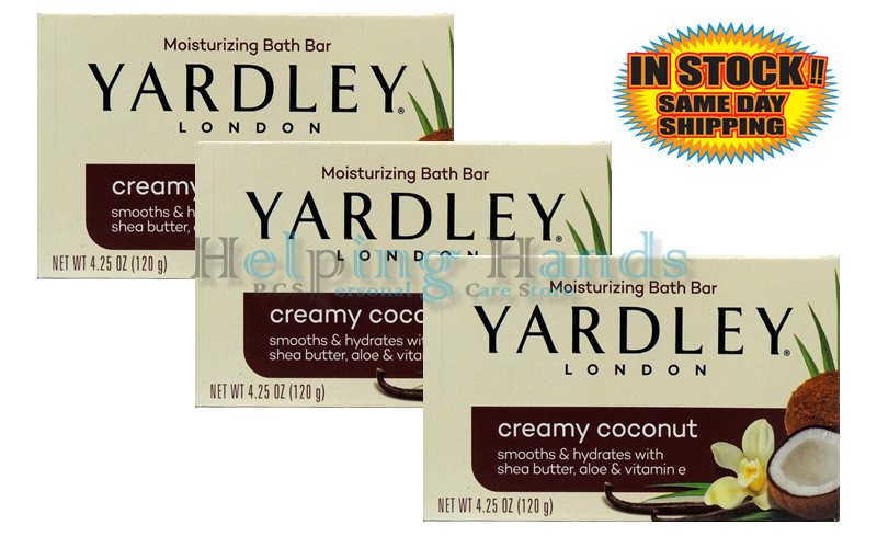 3 Yardley London CREAMY COCONUT Soap LIMITED EDITION 4.25oz W/ ESSENTIAL OIL