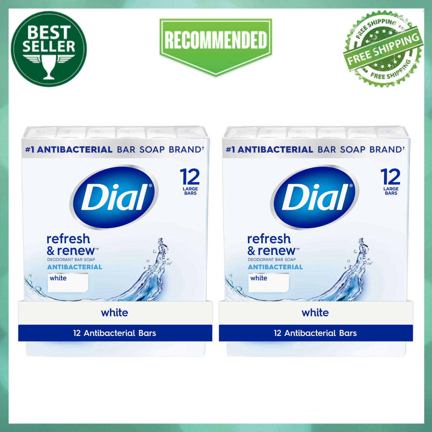 24 Bar Dial Antibacterial Bar Soap, Refresh & Renew, Clean Rinsing, White, 4 oz