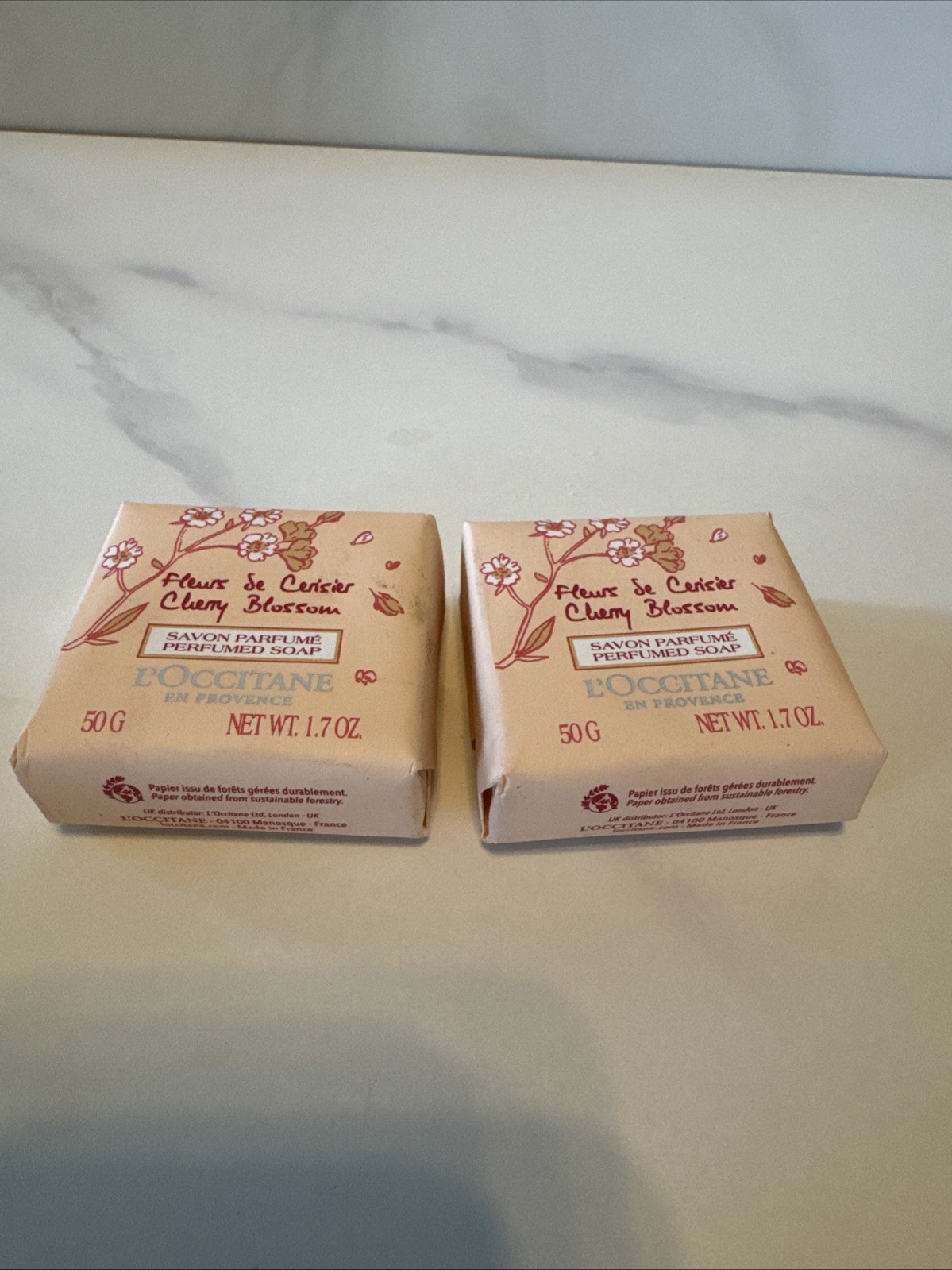 L’Occitane En Provence Perfumed Soap Cherry Blossom Lot Of 2. 50g./1.7oz. each.