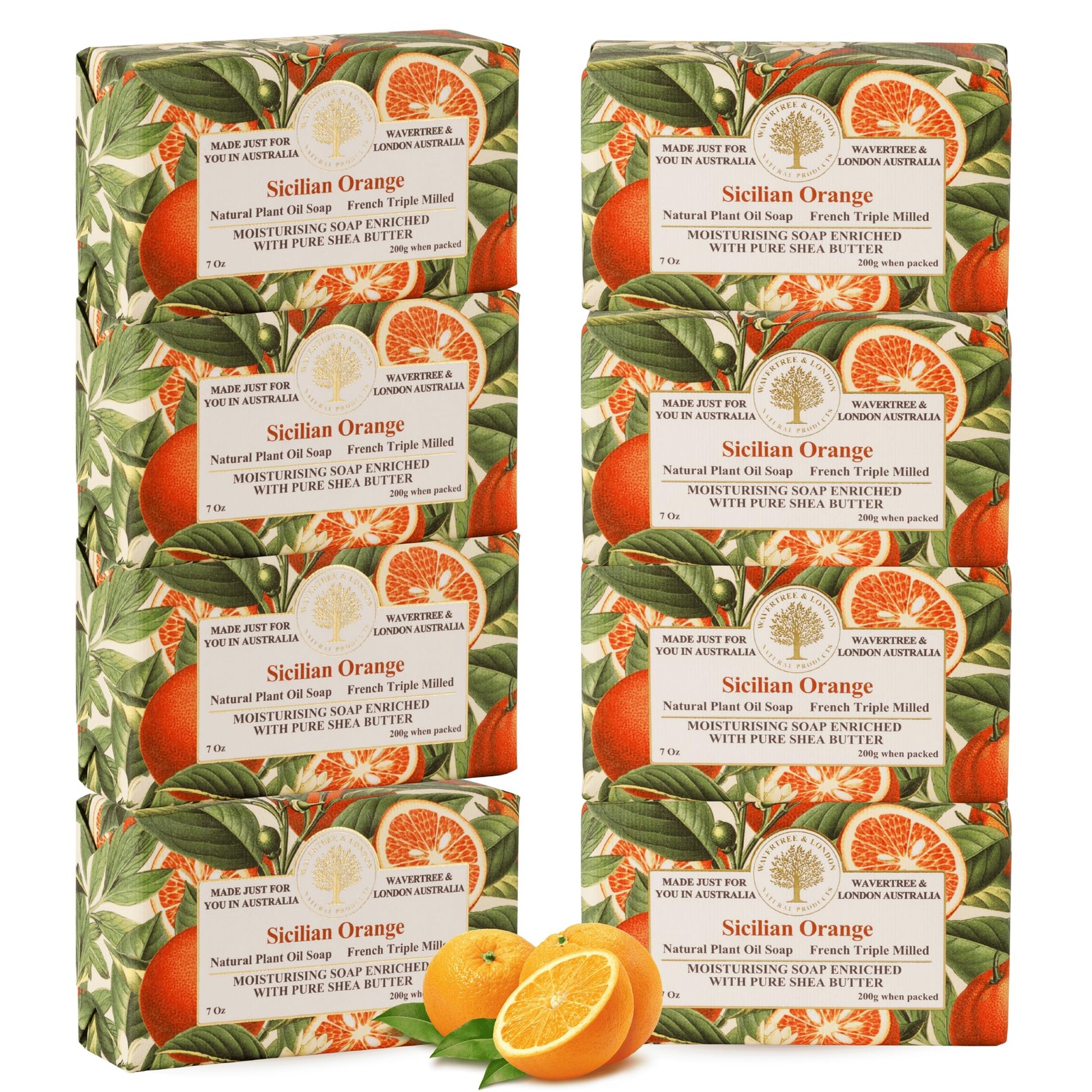 Wavertree and London Sicilian Orange Scented Natural Soap (8 Bars), 7oz Moist…