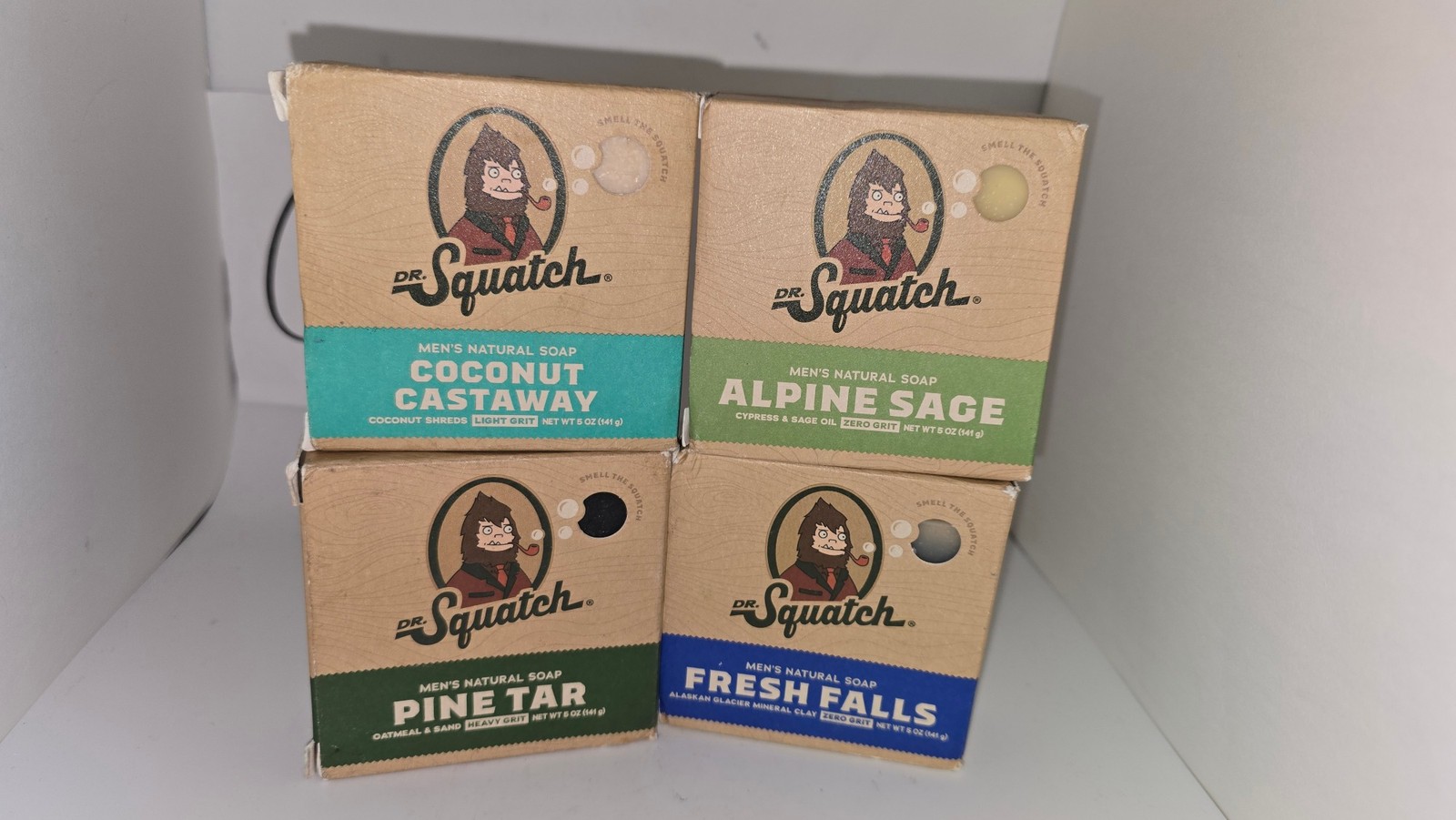 4 Pack Dr. Squatch Mens Natural Soap Pine Tar Fresh Falls Alpine Sage Coconut