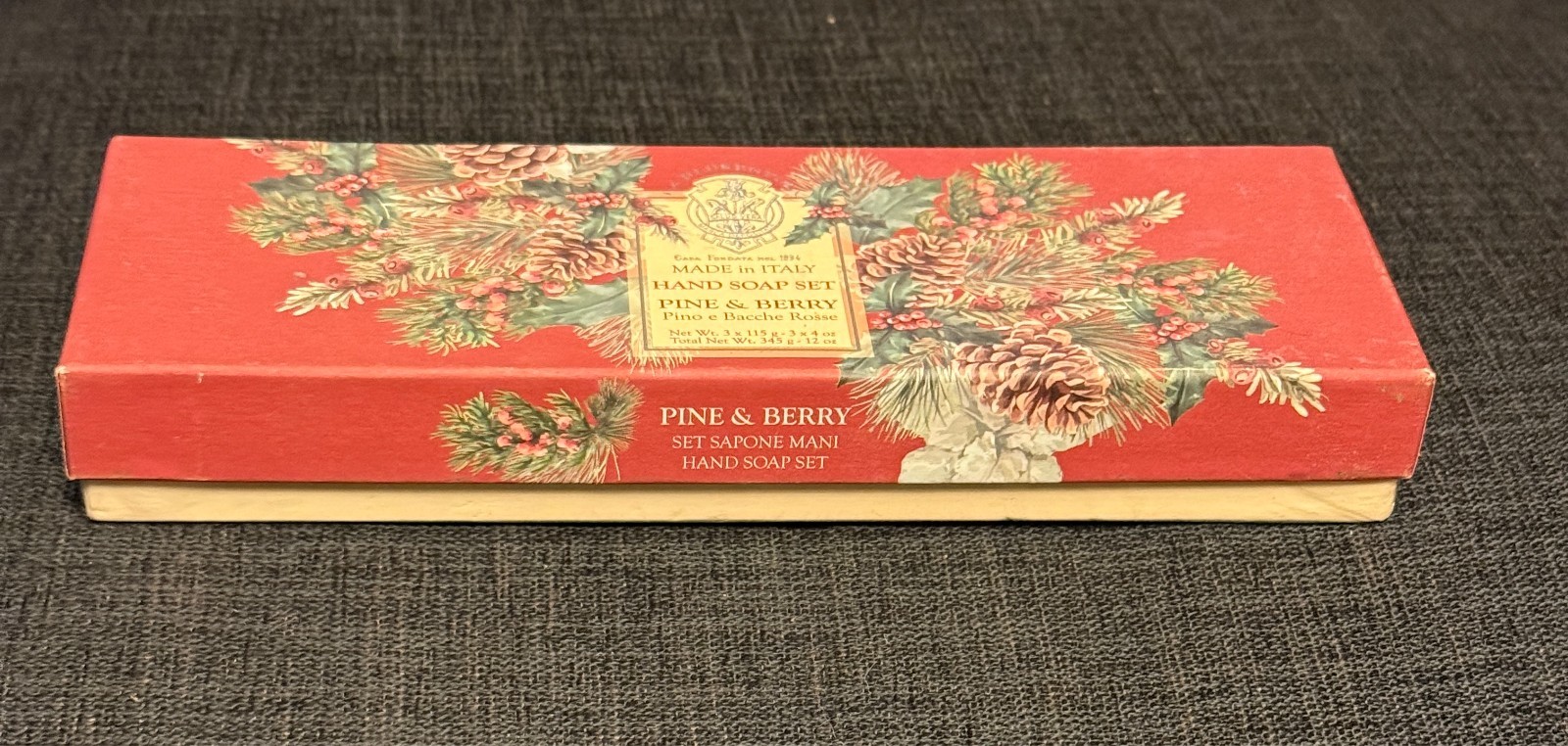 La Florentina Luxury Natural Pine & Berry Bar Soap Set -3x14oz Handmade In Italy