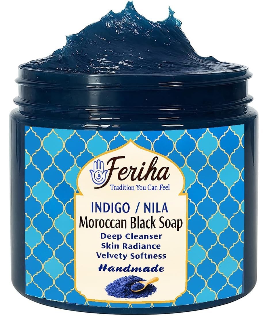 Traditional Moroccan Black Soap with Moroccan Indigo (Nila) – Olive-Based Aut…