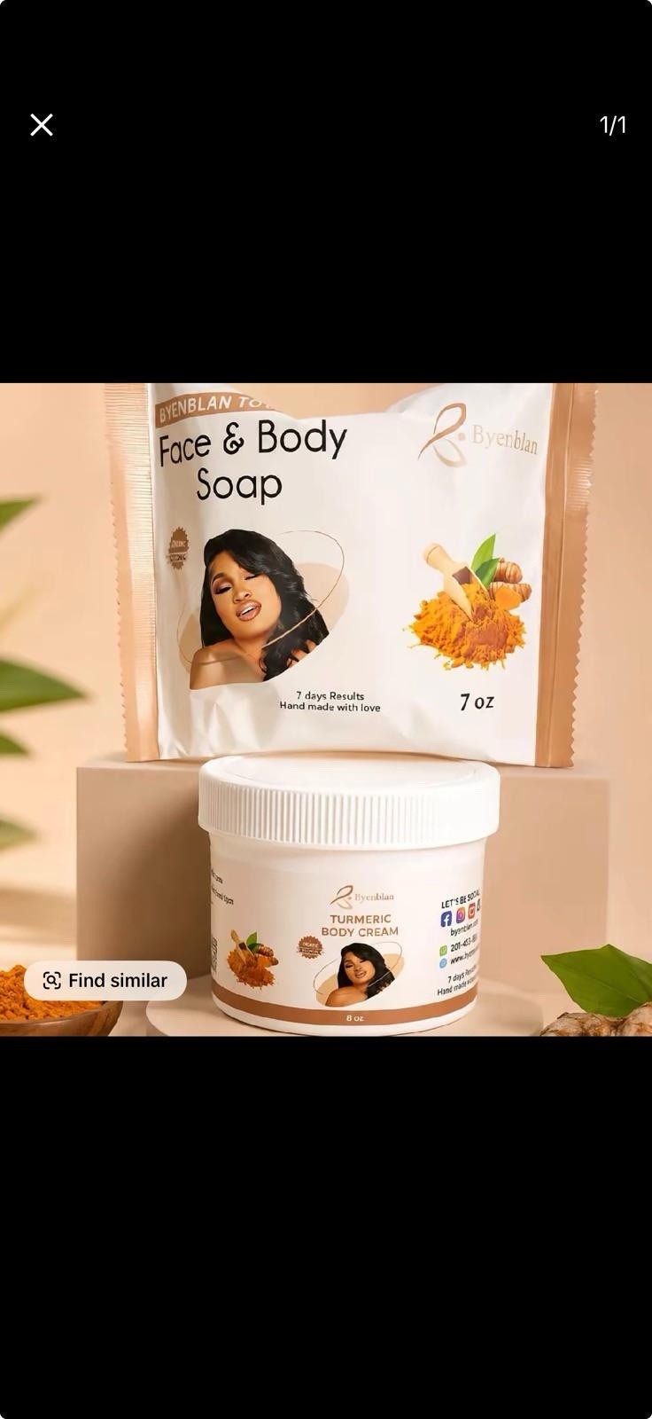 Byenblan Handmade Turmeric Face & Body Soap Bar, White Solid Rectangular 7 oz