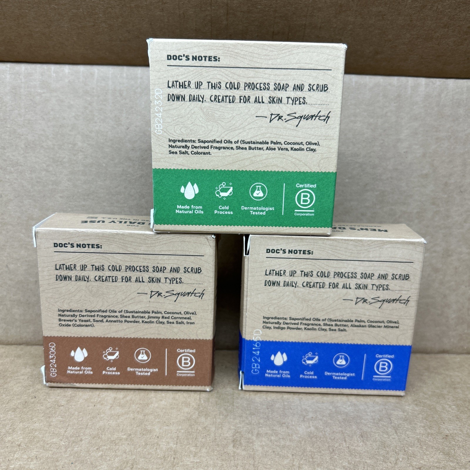 (3)Dr. Squatch Bar Soap Fresh fall &wood barrel bourbon cool fresh aloe natural
