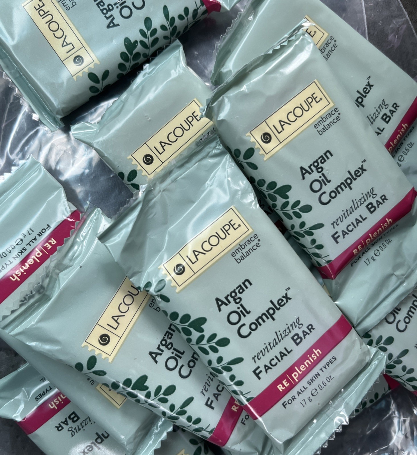 50 Hotel Facial Soap Bars LaCoupe Argan Oil Complex. All Skin Types .6 Oz Each.
