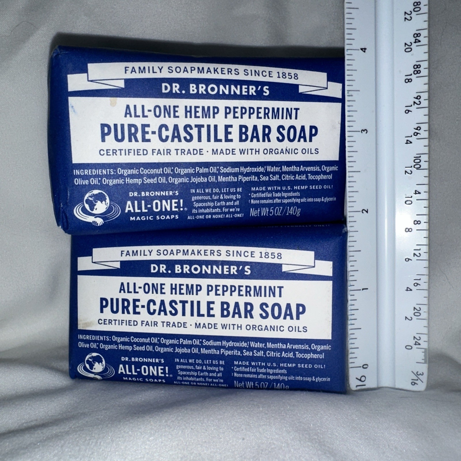 2 PACK – Dr Bronner’s All-One Hemp Peppermint Pure Castile Bar Soap 5 oz BX1