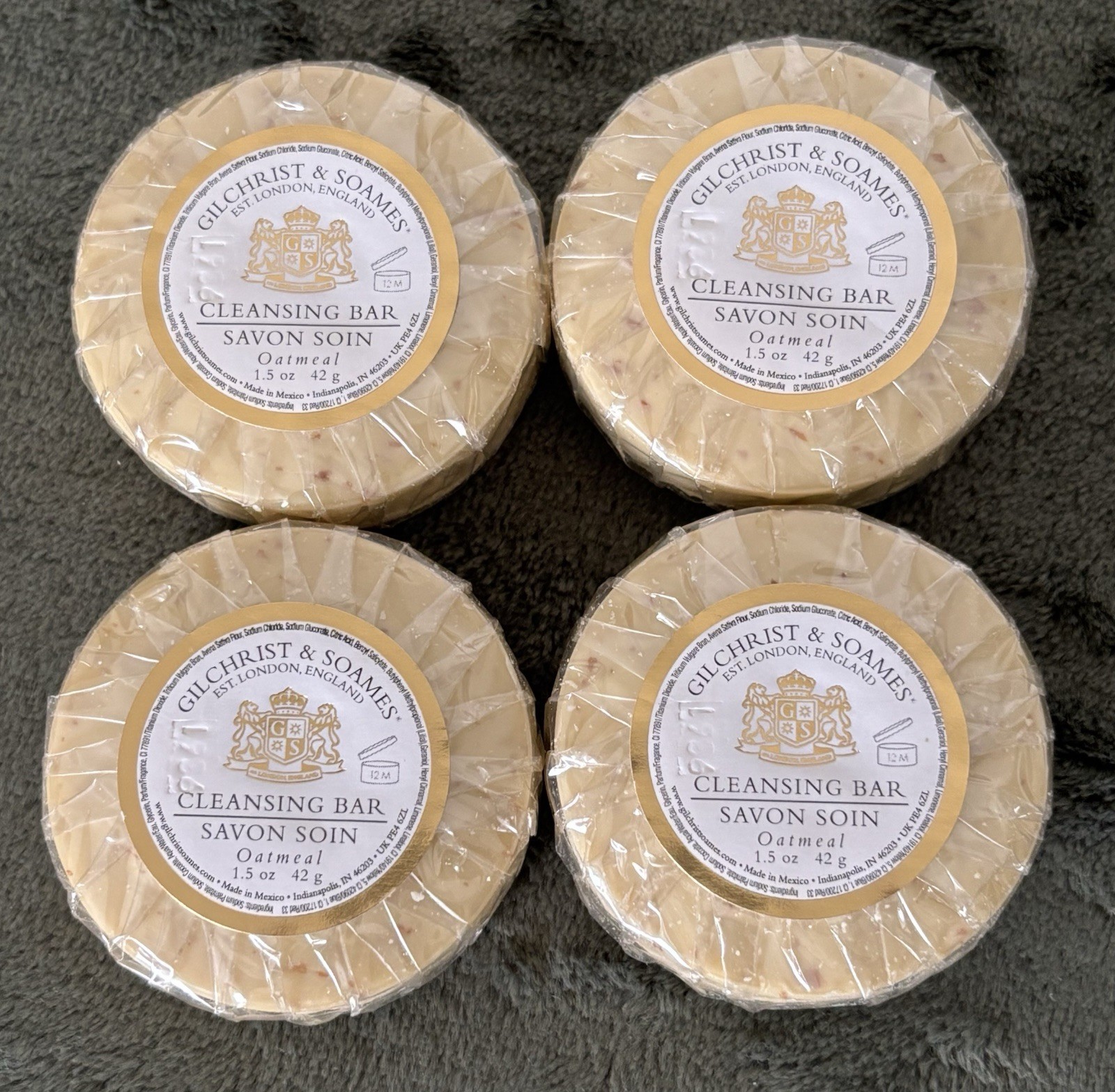 4 Gilchrist & Soames Oatmeal Cleansing Bar Soap 1.5 Oz Each London England
