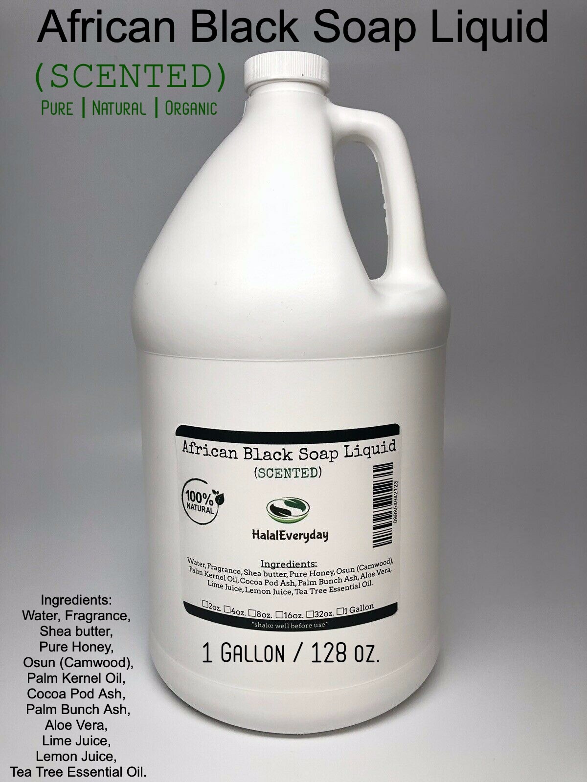 Liquid Raw African Black Soap SCENTED 100% Pure Natural Bath Body Wash 1 GALLON