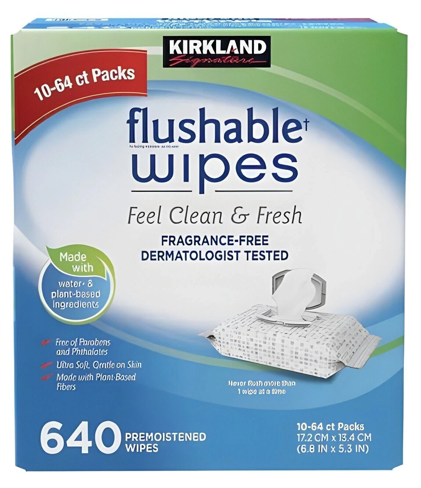 Kirkland Signature Moist Flushable Wipes, Unscented, 640 Wipes