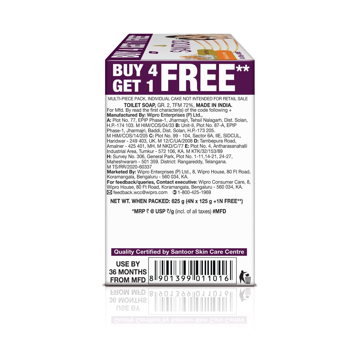 Santoor Skin Softening Sandal & Almond Milk Bathing Soap 125g, Pack of 5