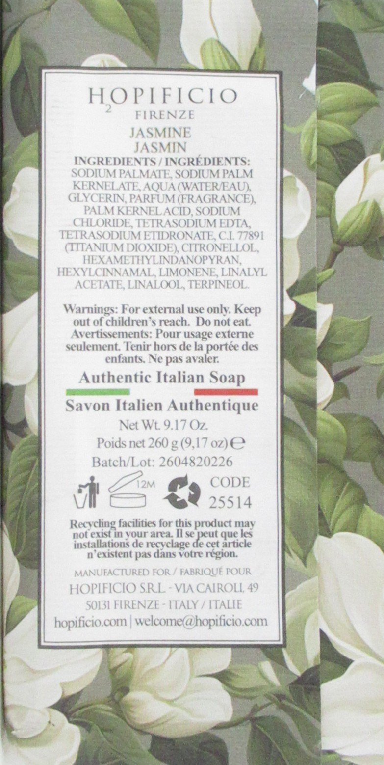 Hopificio Italian Luxury Bath Bar Soap Jasmine scented large 9.17 oz