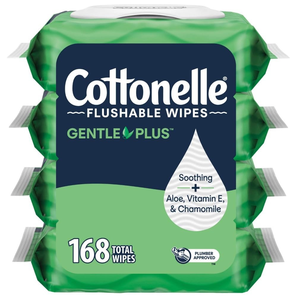 Cottonelle GentlePlus Flushable Wet Wipes with Aloe & Vitamin E, 4 Flip-Top Pack