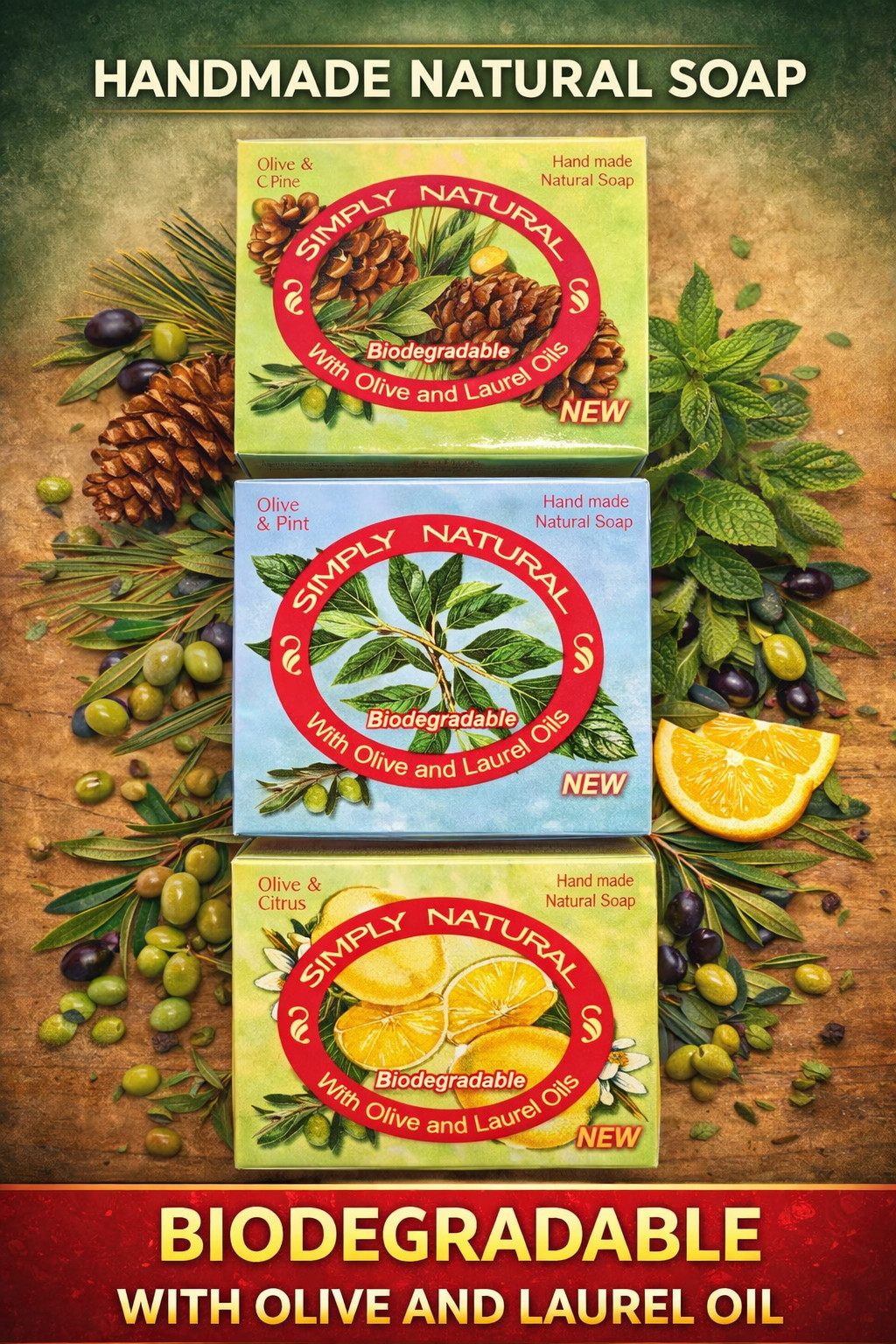 Handmade Natural Biodegradable Soap With Olive Oil & Laurel Oil 100g Pack of 6