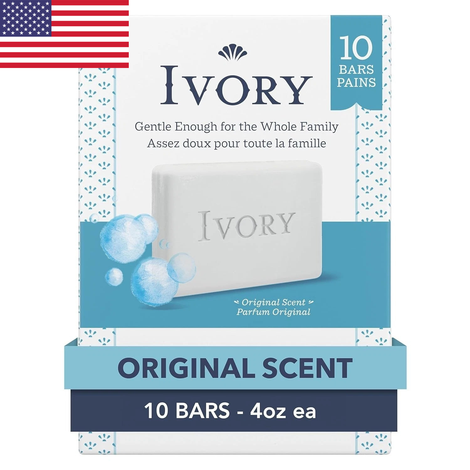Ivory Gentle Bath Bar Soap, 4 oz 10 Count, 99.44 Pure, Family Pack