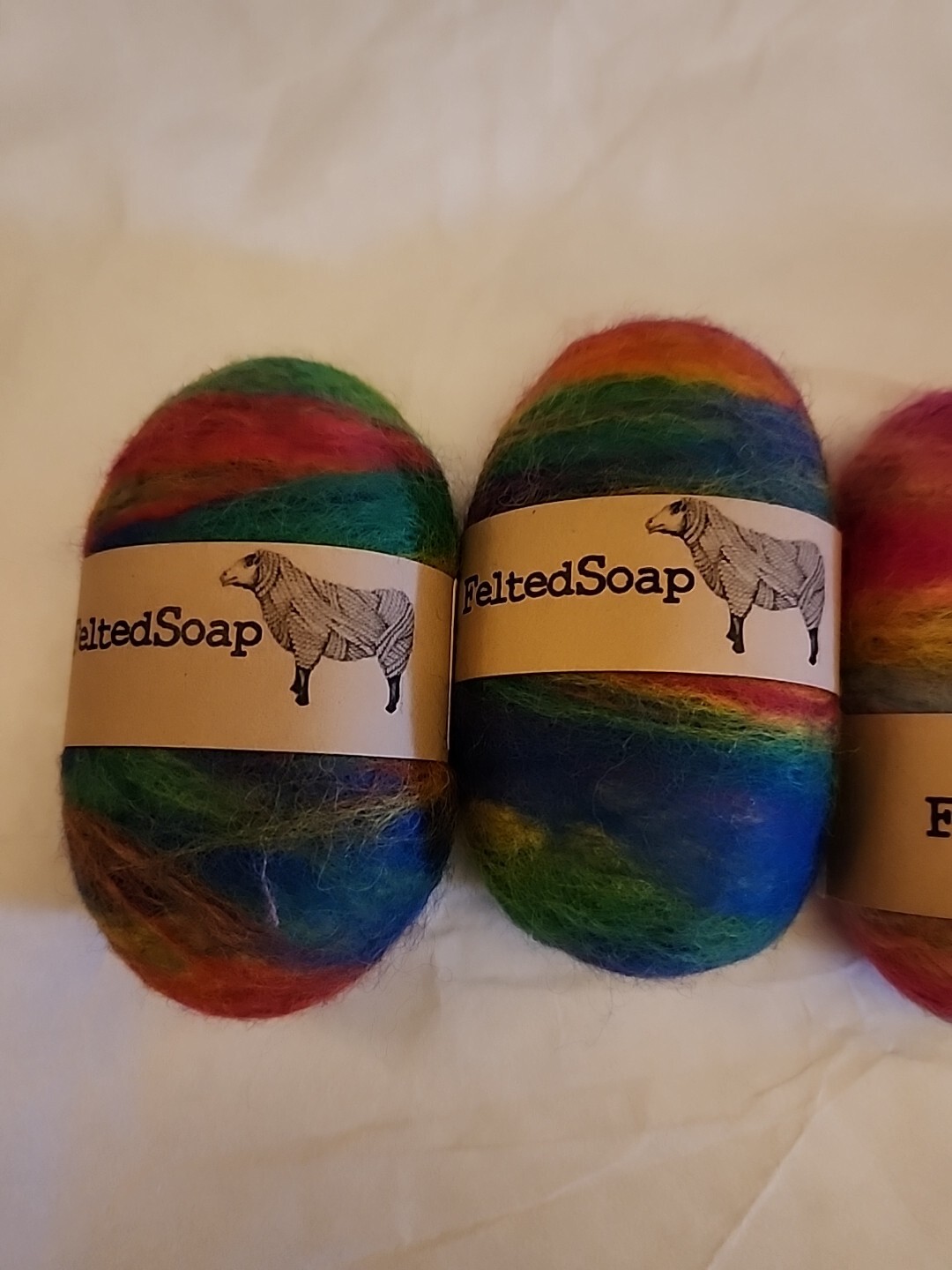 Felted Wool Exfoliating Soap Hand Made In USA Rainbow Multicolor Lot Of 6