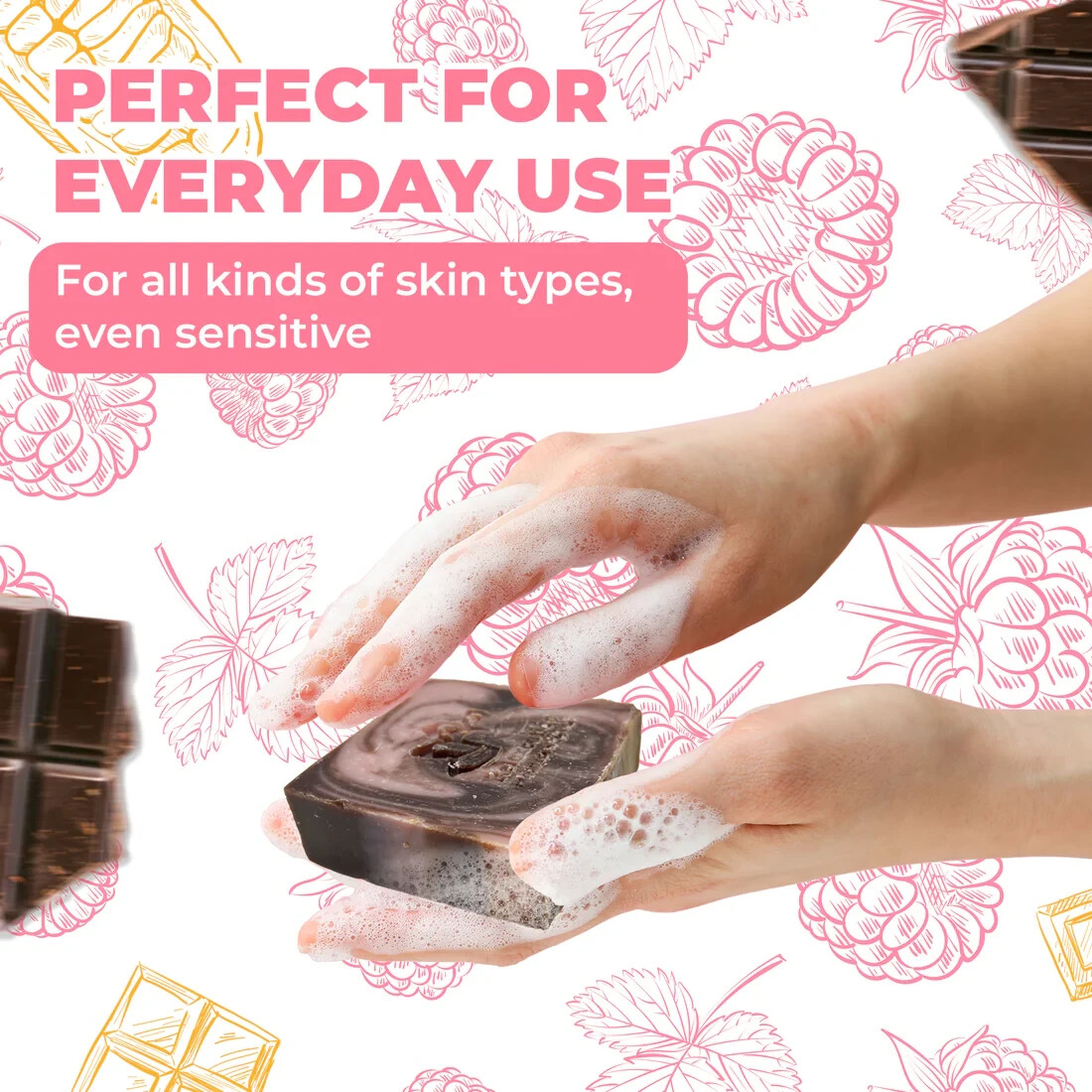 1 Raspberry Chocolate Natural Soap Bar – Moisturizing and Exfoliating Square