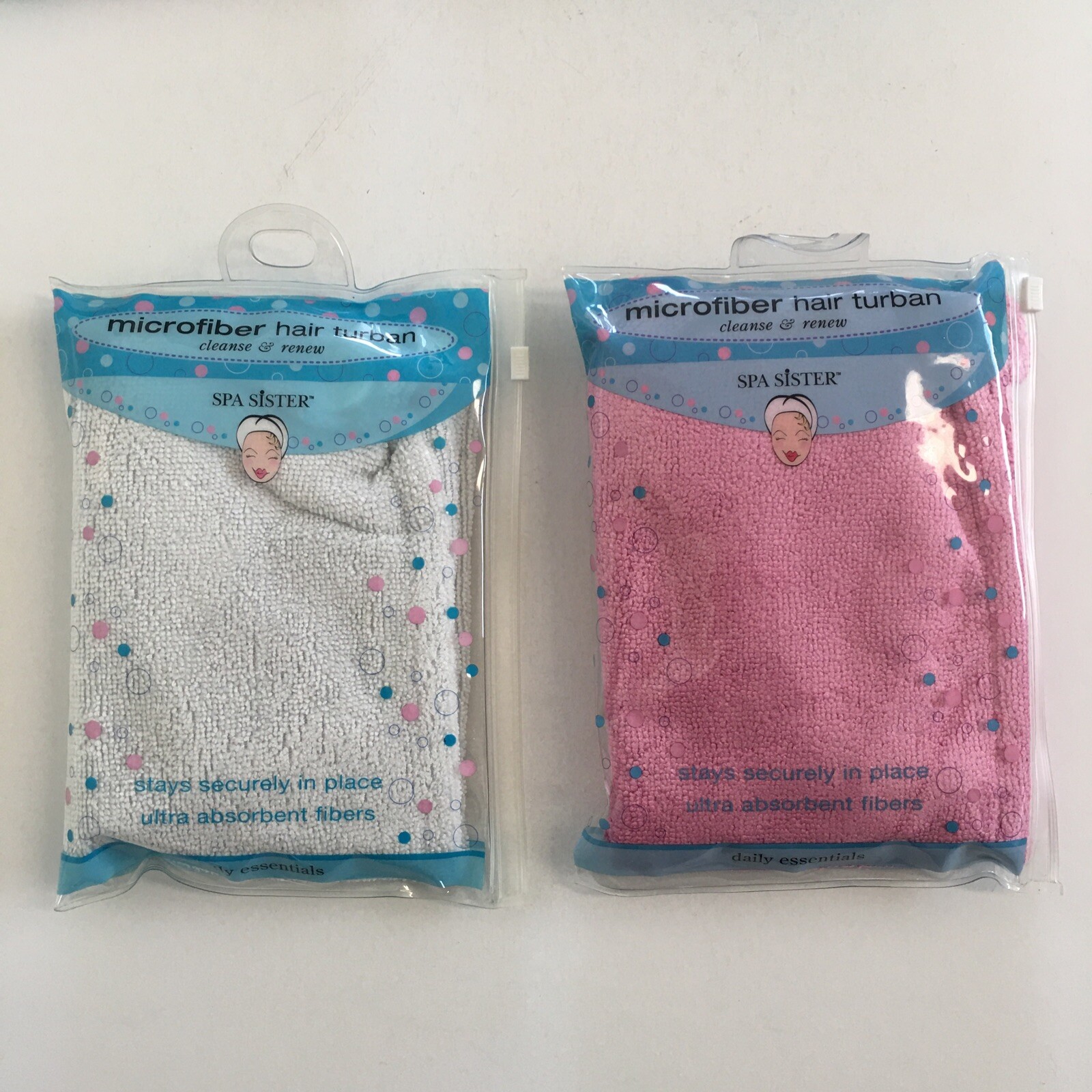 2 pk Spa Sister Microfiber Hair Turban Ultra Absorbent Drying Towel Twist Wrap