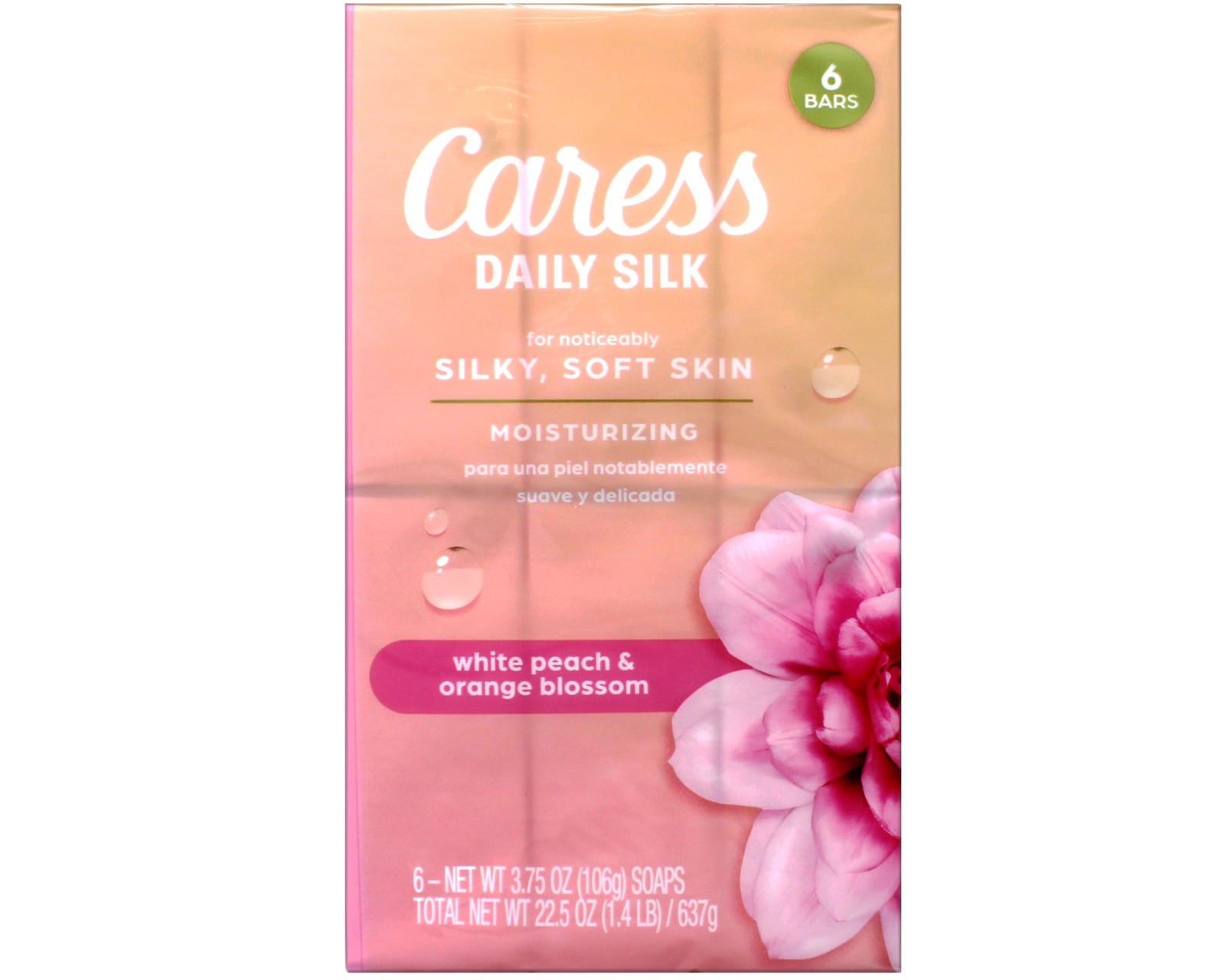 Caress Daily Silk Moisturizing Soap, White Peach & Orange Blossom 3.75 oz 6 Bars
