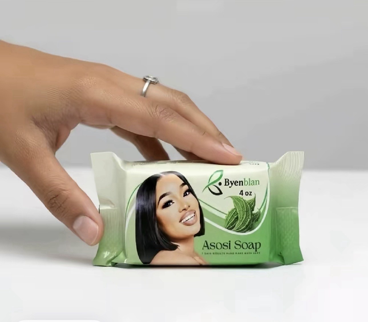 Byenblan Asosi Soap 4 oz Green Rectangular Bar for Body Face Unisex Asosi Leaf