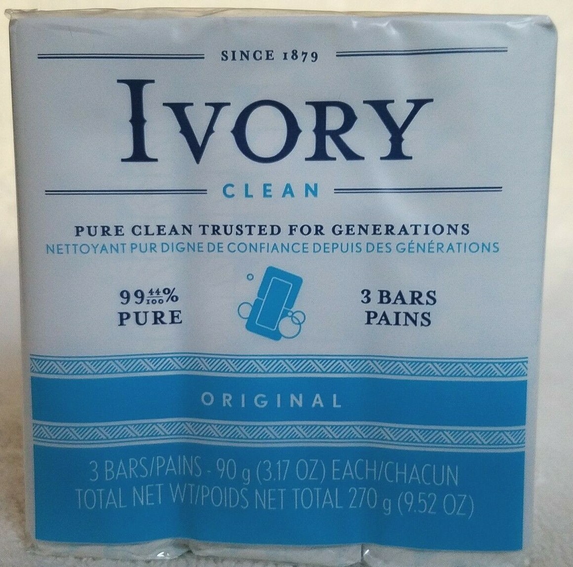 IVORY CLEAN***Original***99.44% PURE CLEAN SOAP (3 BARS)~3.17 OZ/EACH~NEW~SEALED